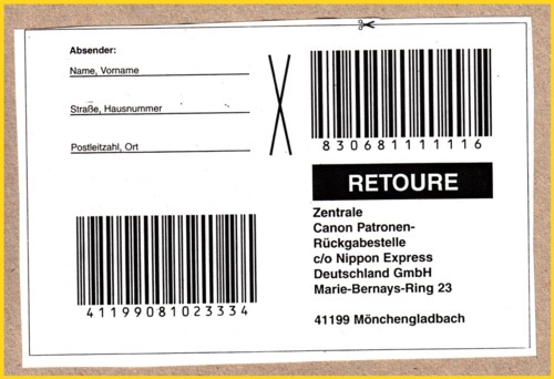 Die passende Dumy-Retoure um eine Quittung vom ersten Tag zu erhalten