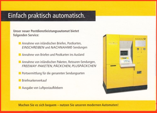 Der Postdienstleistungsautomat, der auch Pakete annahm