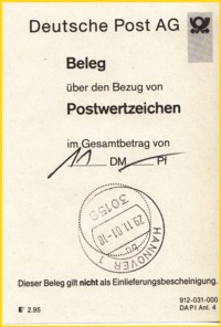 Die dazugehörige manuelle Nachbearbeitung für die Bezahlung des Paketes aus Hannover vom 29.11.2001