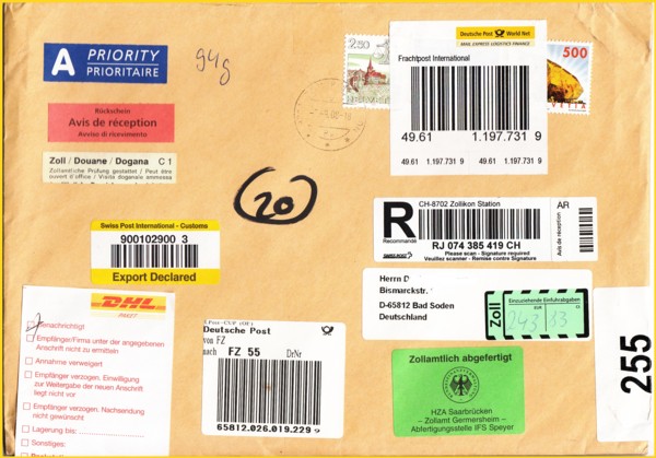 Ein toller Beleg mit vielfältigen postgeschichtlichen Spuren aus Deutschland und der Schweiz