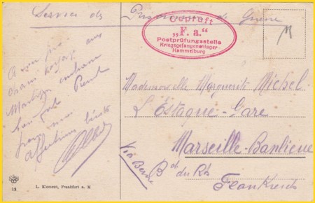 Die dazugehörige Karte - Kriegsgefangenensendung nach Frankreich - ein Datum ist hier nicht zu sehen