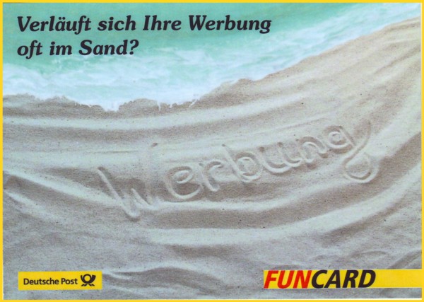 Die Bildseite von FunCard mit Postwerbung für die neuen Produkte FunCard Mailing und FunCard Sponsoring - verteilt auf der CeBIT 2000 auf dem Postmessestand Die Bildseite von FunCard mit Postwerbung für die neuen Produkte FunCard Mailing und FunCard Sponsoring - verteilt auf der CeBIT 2000 auf dem Postmessestand