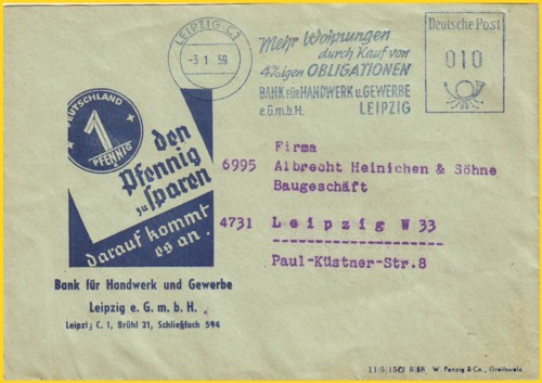 blauer Absenderfreistempel aus der letzten Zeit in der DDR (1959) blauer Absenderfreistempel aus der letzten Zeit in der DDR (1959)