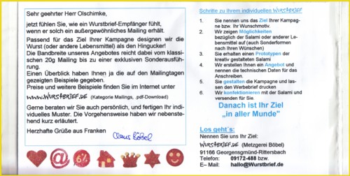 Ein Wurstbrief von hinten - aus dem Versuchsgebiet des Pilotversuchs
