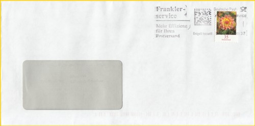 Hier handelt es sich um einen Infobrief freigemacht mittels Briefmarke (35 Cent) und vorausentwertet durch die Post selbst mittels Frankierservice - zwar könnte es sich hier theoretisch auch um eine Infopostsendung handeln, aber dies wäre nur eindeutig über die Buchungsliste nachweisbar - Frankierdatum 00.04.2010