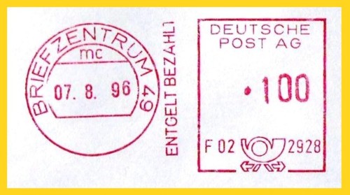 Postfreistempelung vom Briefzentrum 49