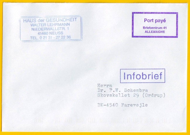 Infobrief nach Dänemark mit dänischer Kodierung