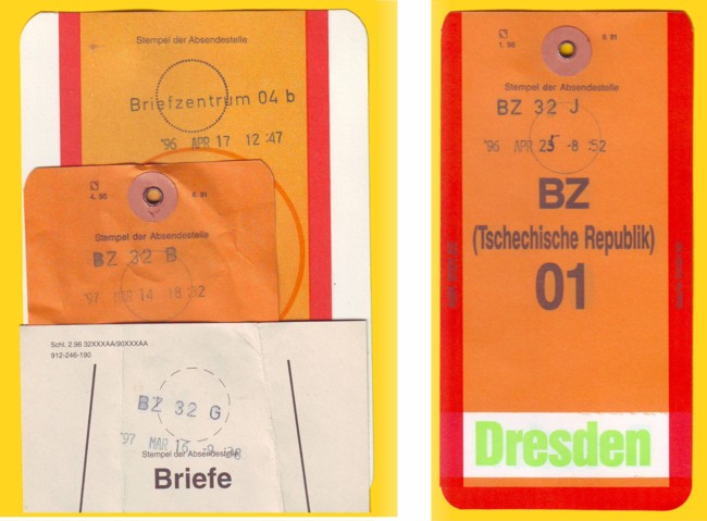 Beispiele für zweizeilige Stempel mit UB (BZ 04 b, BZ 32 B, BZ 32 G, BZ 32 J)