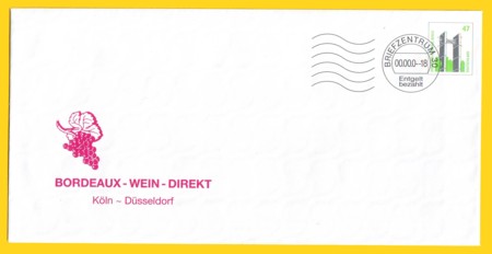 Infopost-Plusbrief 47 Pfg mit Klischeeentwertung und Kundenzudruck