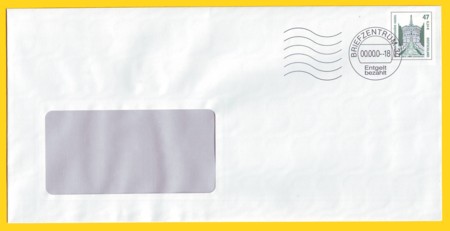 Plusbrief mit Fenster mit Klischeeentwertung im Rasterdruck